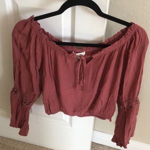 Mauve crop top with bell sleeves